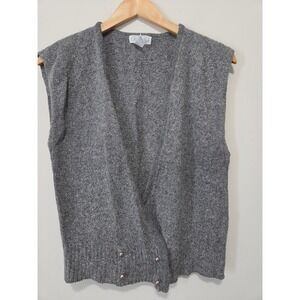 Vintage Parrinello Gray Silk Angora Blend V-Neck Pearl Button Sweater Vest M